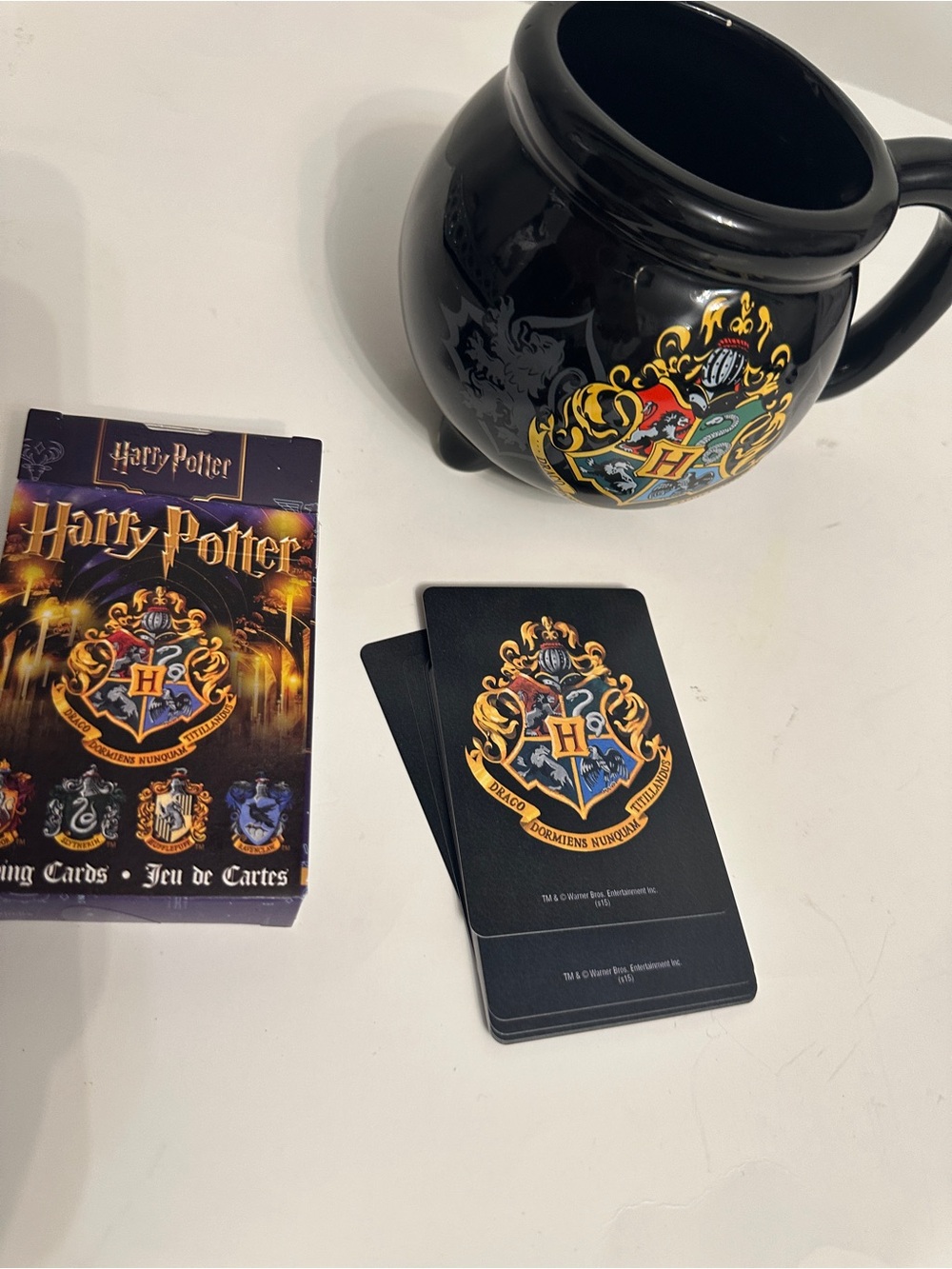 Harry Potter Hogwarts Cauldron Mug 23 Oz Silver Buffalo + Playing Cards Set
